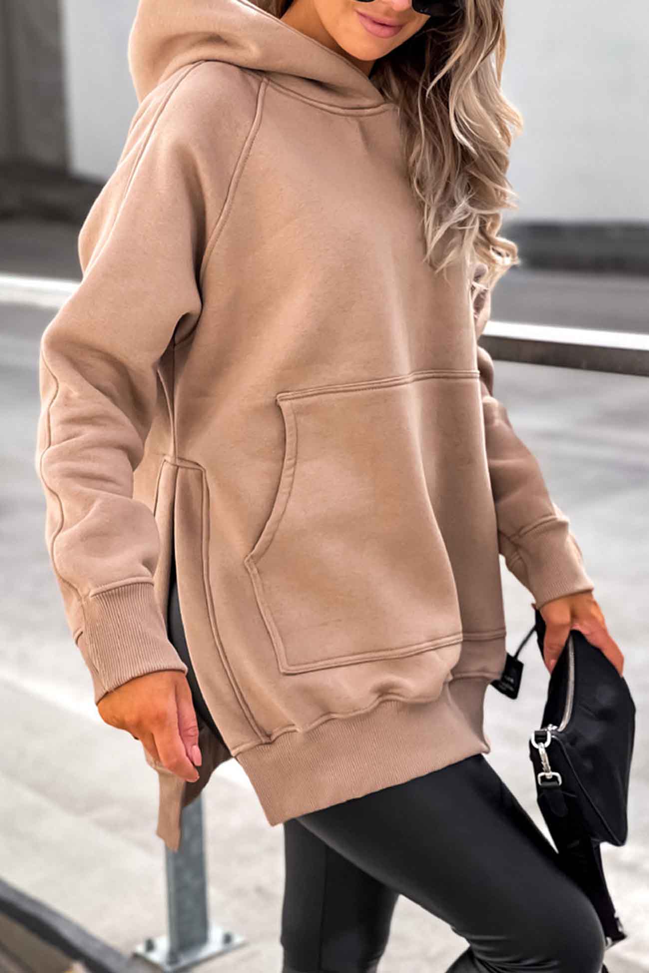 Khaki Hoodie met Zak en Split - Luna