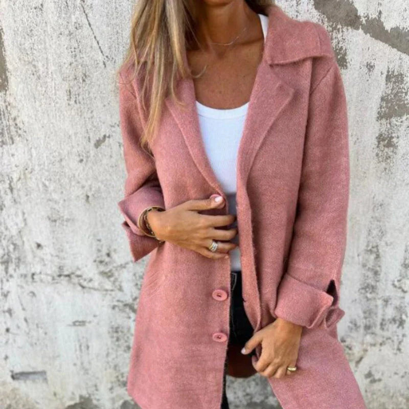 Khaki Lange Cardigan met Revers en Ceintuur - Emma