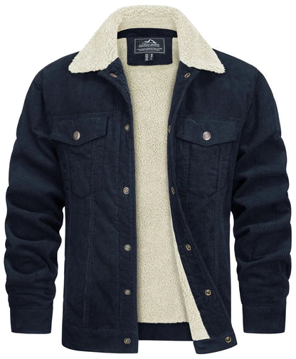 Donkerblauwe Corduroy Jas met Sherpa Voering - Lucas